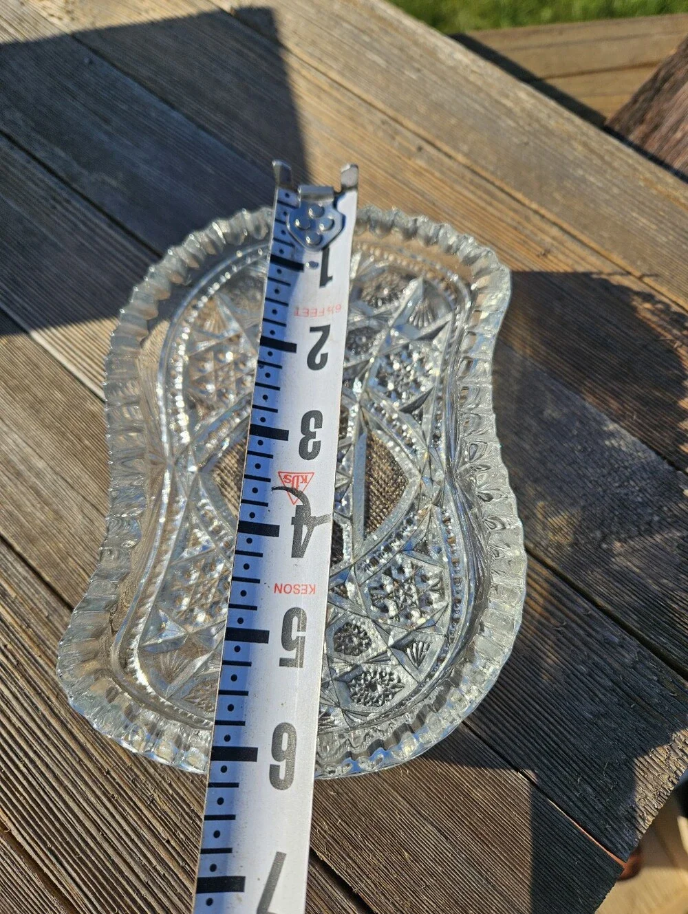 Vintage Cut Glass Crystal Celery Dish Starburst Sawtooth Edge Relish Tray